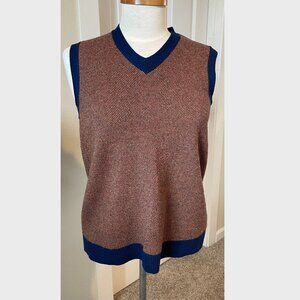 ED by Ellen Wool Cashmere Vest Navy Blue Orange, Light Gray, Gold Yellow Medium